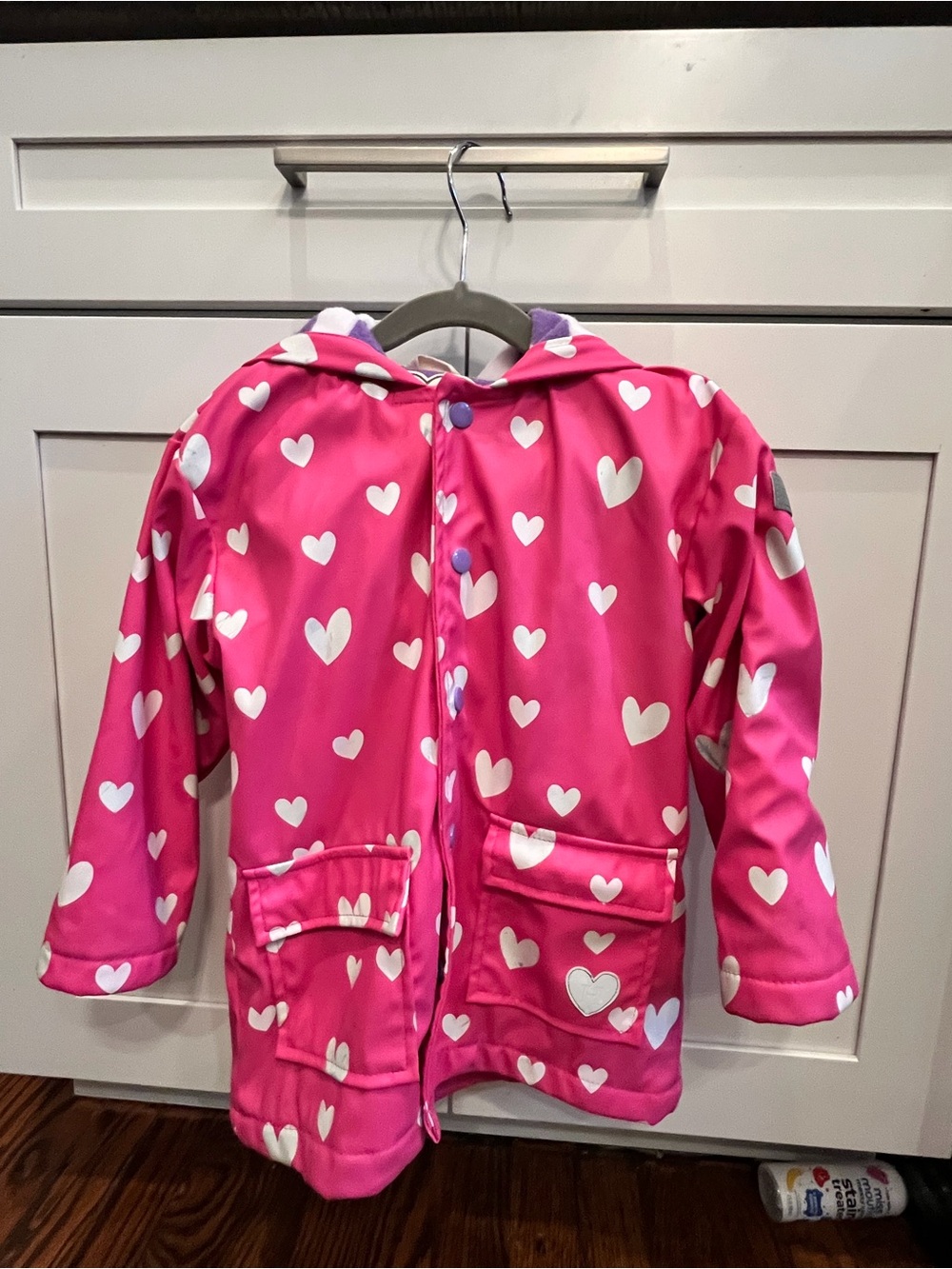 Girls' Bright Pink Heart Raincoat with Hood HATLEY size 4